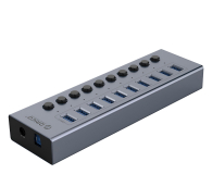 Hub USB Orico 10x USB-A 3.0 z włącznikami - szary
